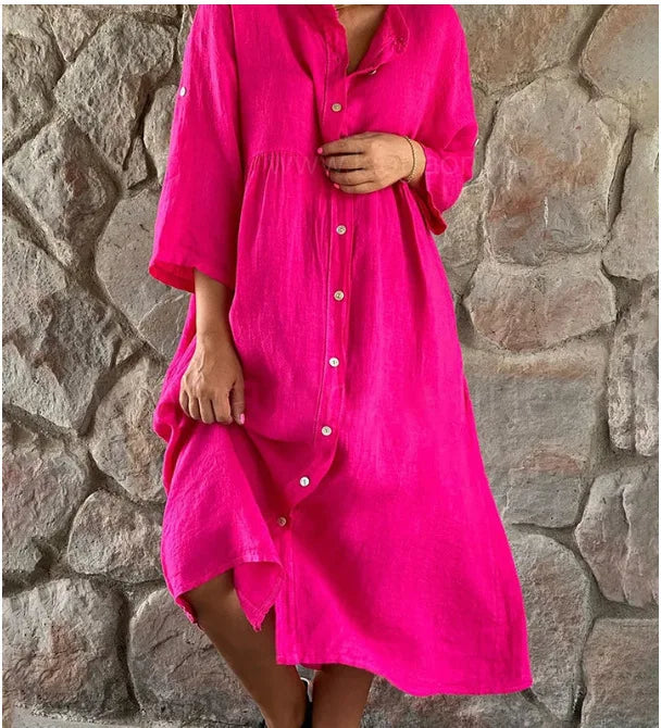 Gertrude™ - Robe Chemise en Coton et Lin