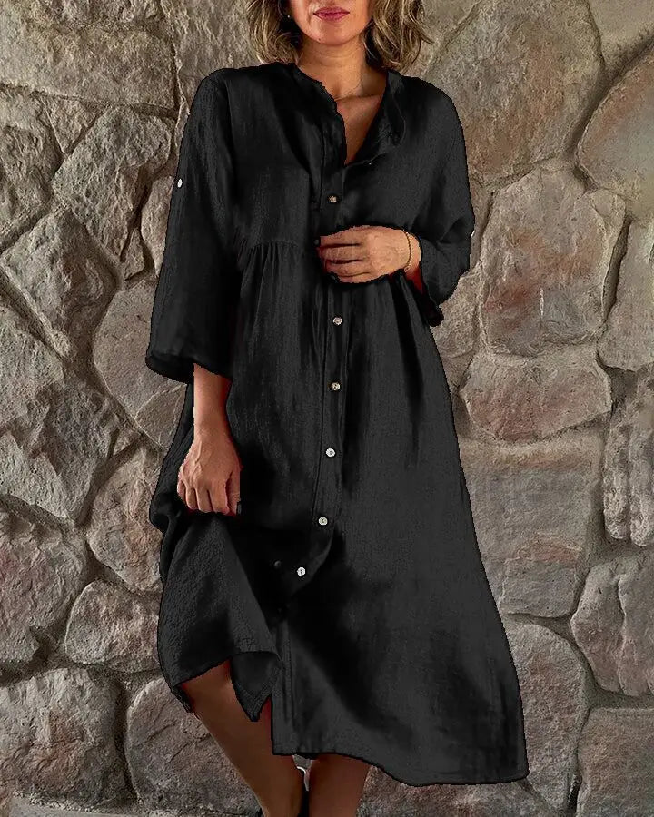 Gertrude™ - Robe Chemise en Coton et Lin