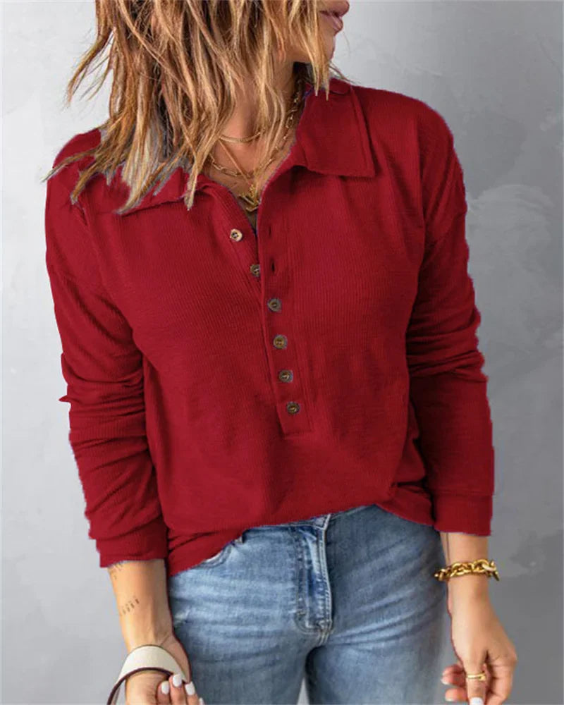 Marlène™ - Chemise confortable en coton à col en V pour femmes