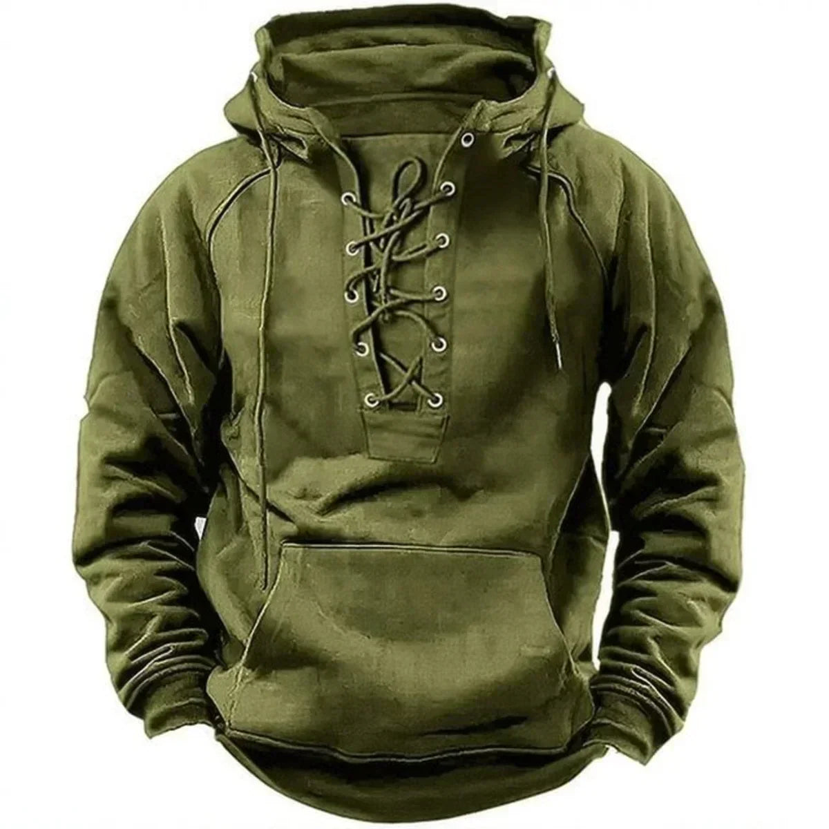 Mathieu - Sweat à capuche homme épais avec col à lacets style vintage