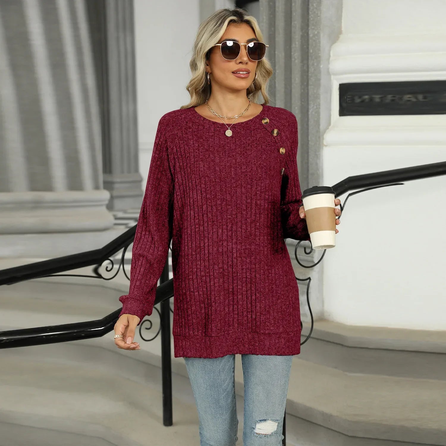 Aline™ - Pull élégant pour femme avec boutons décoratifs