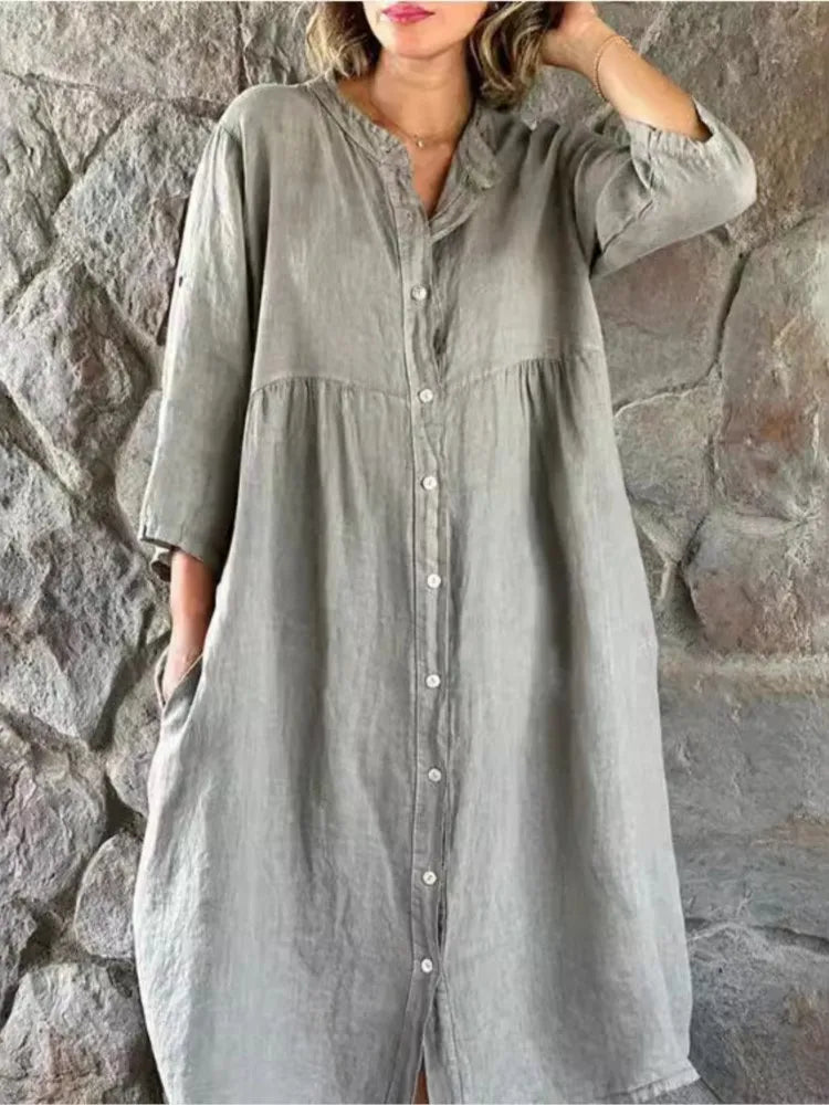 Gertrude™ - Robe Chemise en Coton et Lin