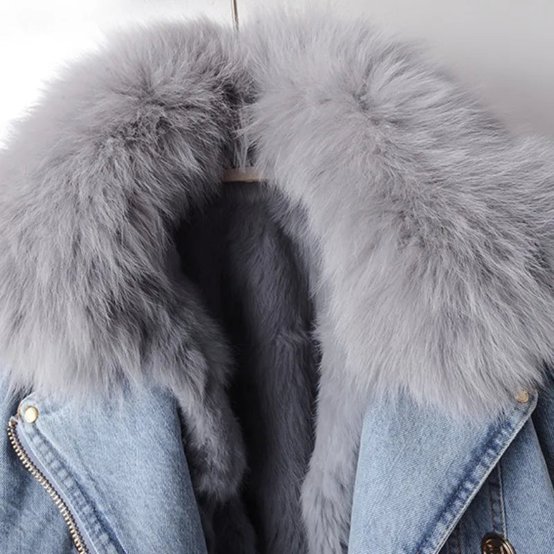 Béatrice™ - Manteau de denim en fourrure de renard doublé de luxe