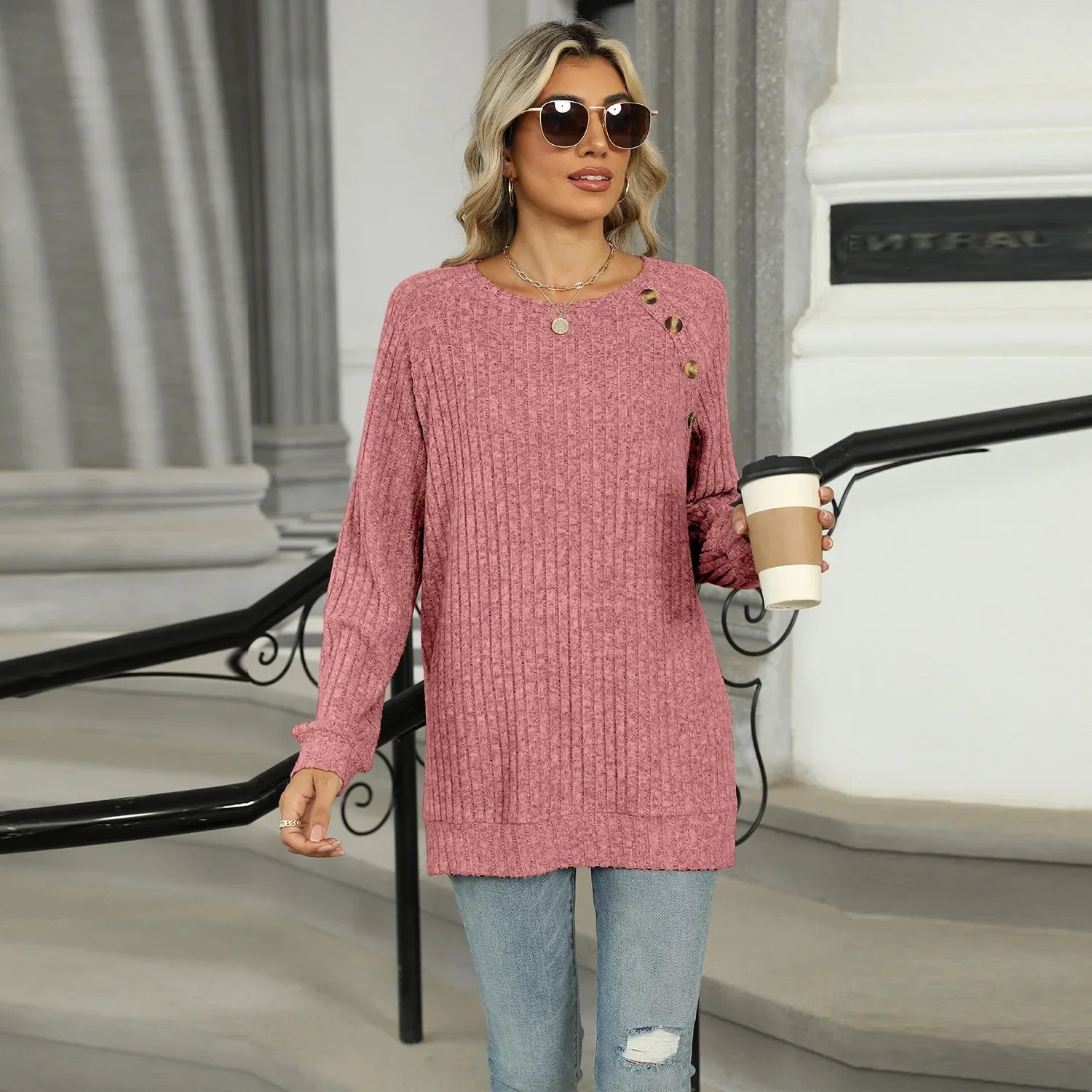 Aline™ - Pull élégant pour femme avec boutons décoratifs