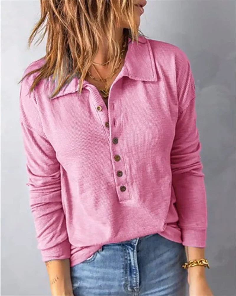 Marlène™ - Chemise confortable en coton à col en V pour femmes