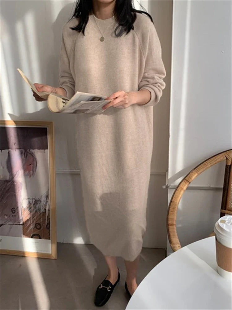 Calixte™ - Robe longue tricotée décontractée à col rond pour femme