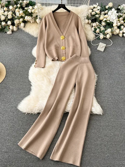 Nel™ - Ensemble Tricot Chic Cardigan et Pantalon Large