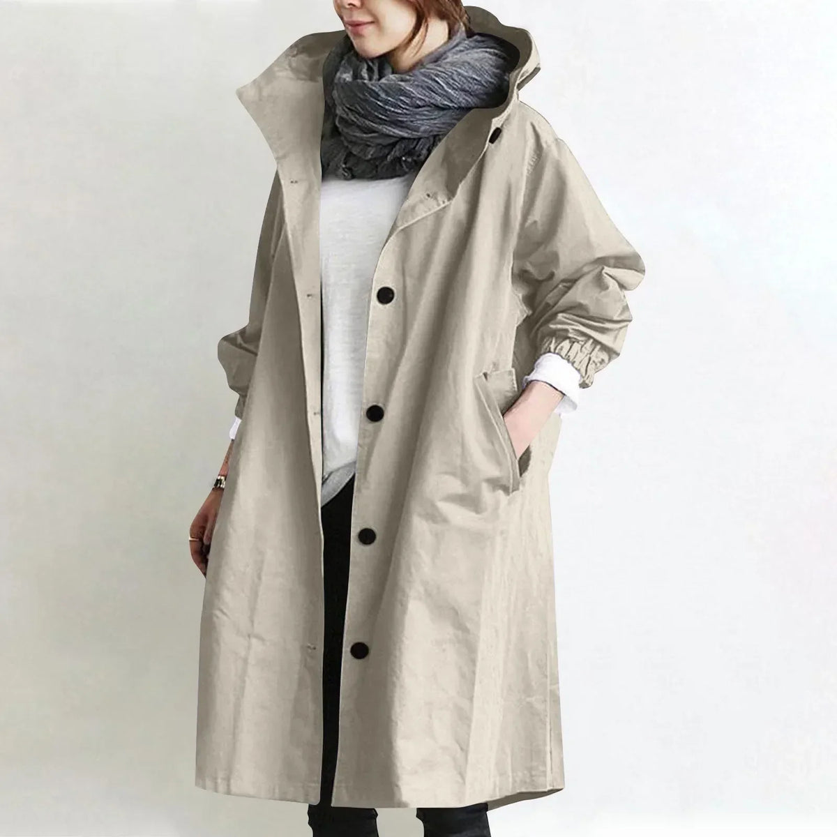 Bregtje - Trench long femme à capuche et boutons avec poches