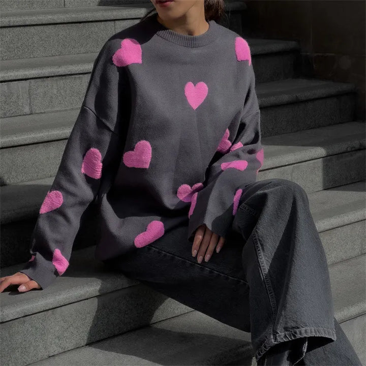 Abigail™ - Pull Tricoté à Motif Cœur