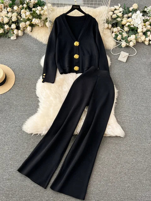 Nel™ - Ensemble Tricot Chic Cardigan et Pantalon Large
