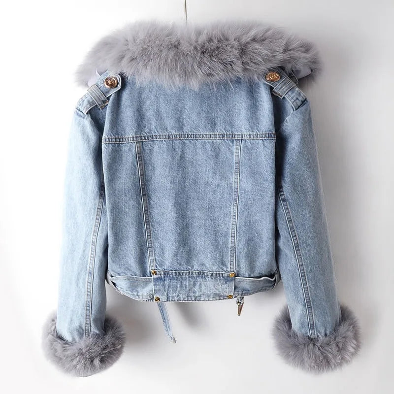 Béatrice™ - Manteau de denim en fourrure de renard doublé de luxe