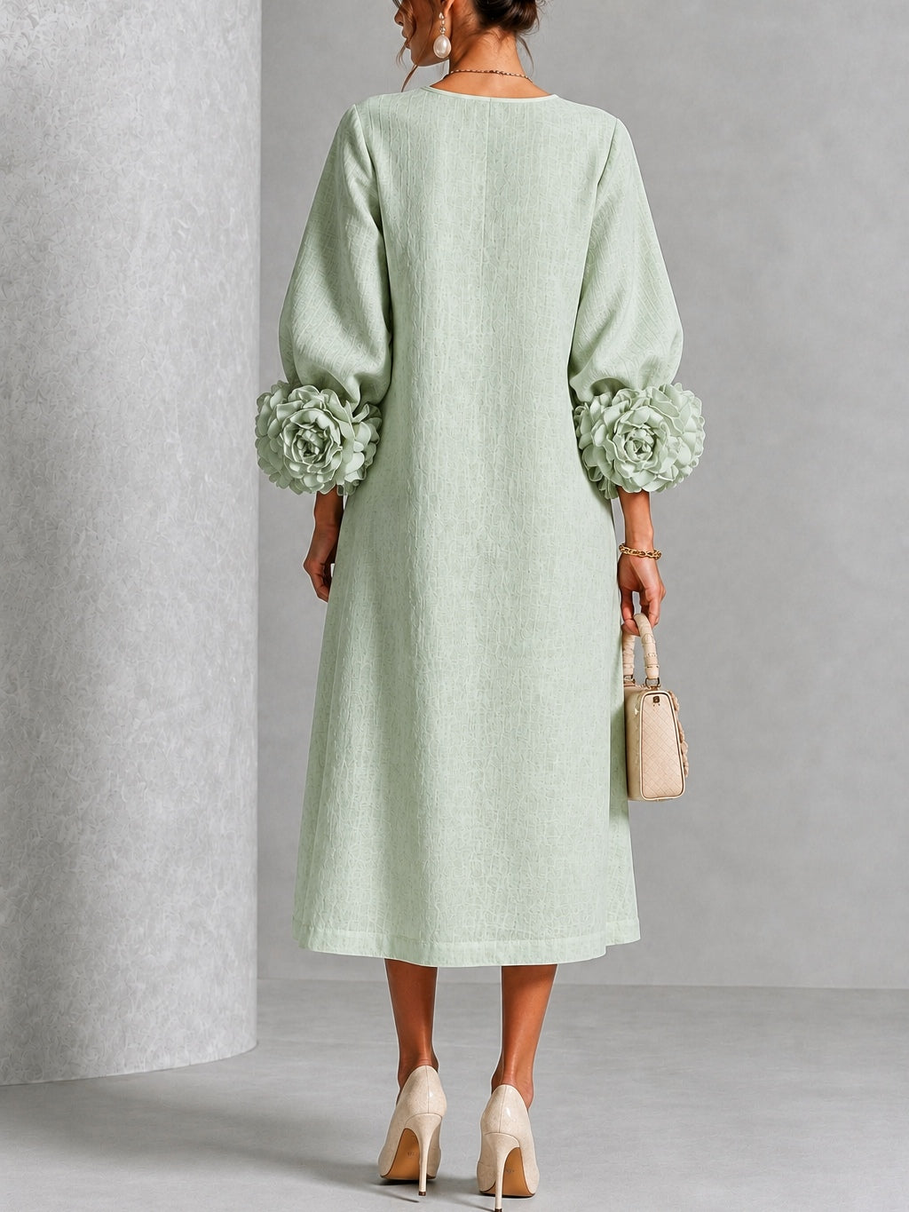 Aliette - Robe midi femme à manches florales