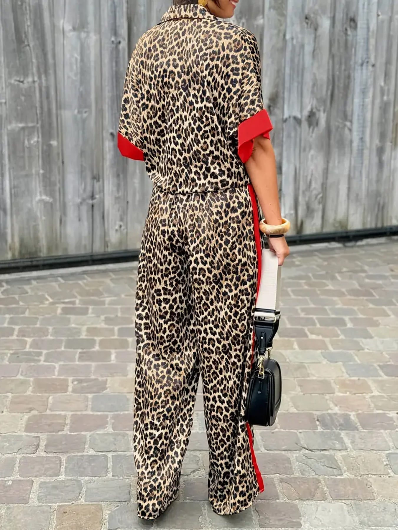 Cyra™ - Ensemble Imprimé Léopard avec Pantalon à Jambes Larges