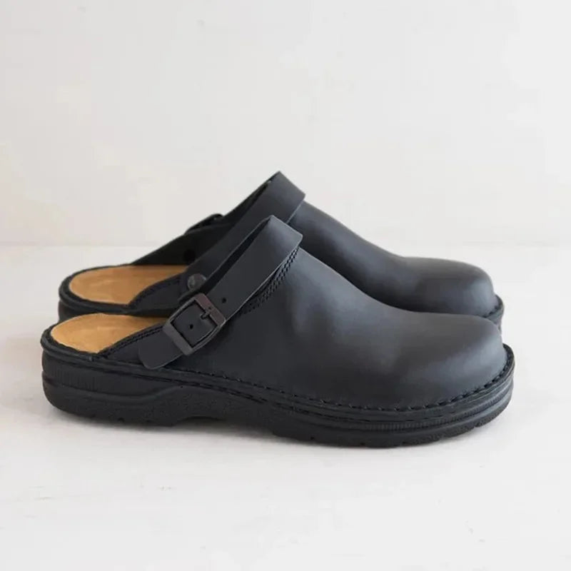 Jonas™ - Mules homme cuir bout fermé boucle semelle confort