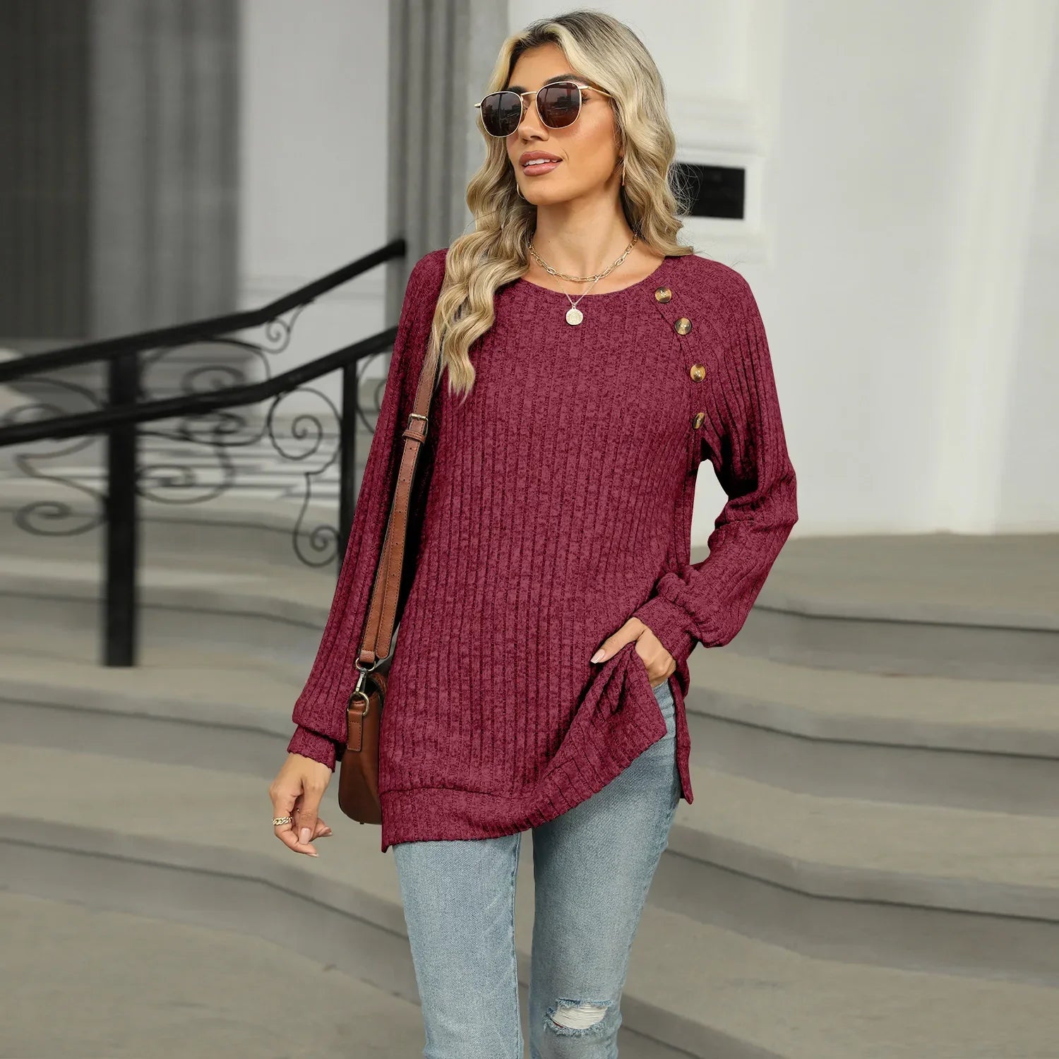Aline™ - Pull élégant pour femme avec boutons décoratifs