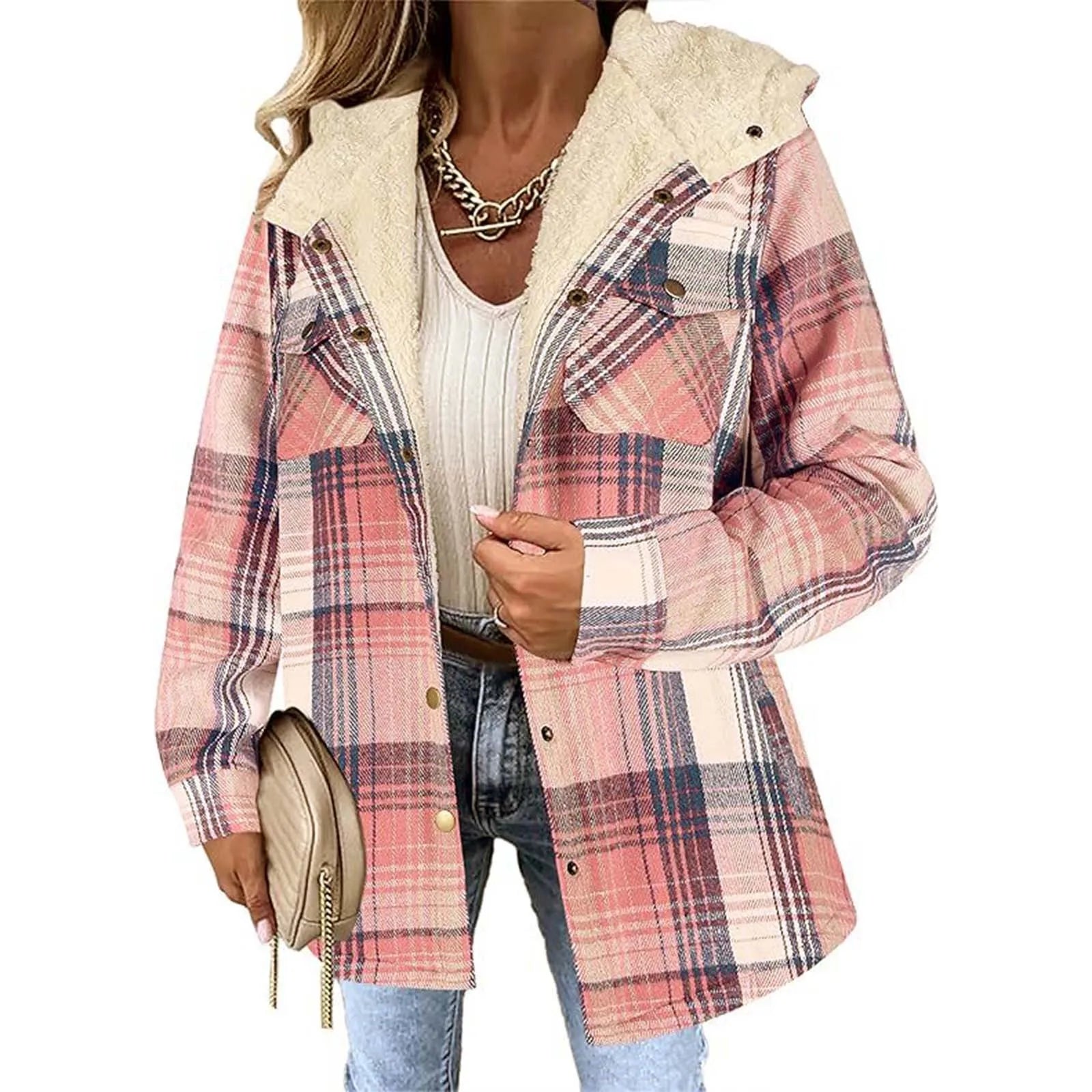 Agathe™ - Veste à Carreaux Doublée Polaire avec Capuche