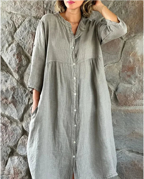 Gertrude™ - Robe Chemise en Coton et Lin