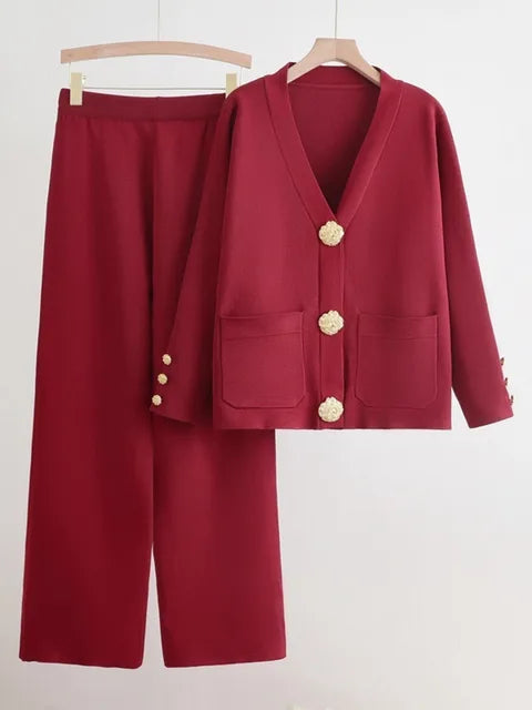 Nel™ - Ensemble Tricot Chic Cardigan et Pantalon Large