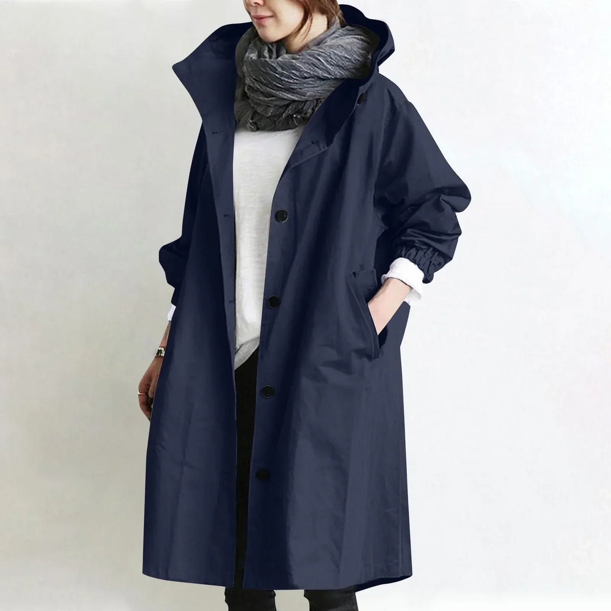 Bregtje - Trench long femme à capuche et boutons avec poches