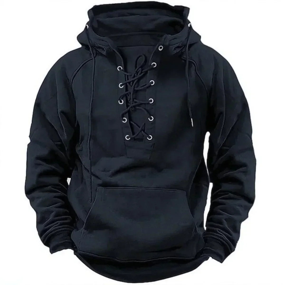 Mathieu - Sweat à capuche homme épais avec col à lacets style vintage