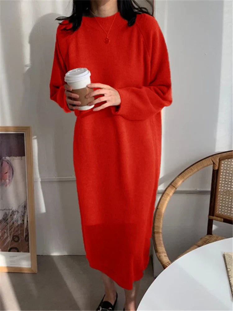 Calixte™ - Robe longue tricotée décontractée à col rond pour femme