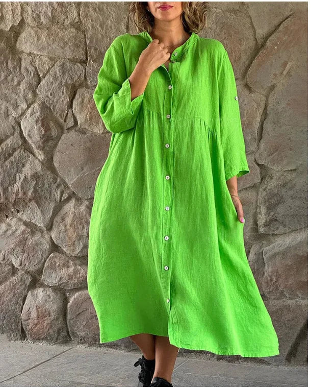 Gertrude™ - Robe Chemise en Coton et Lin