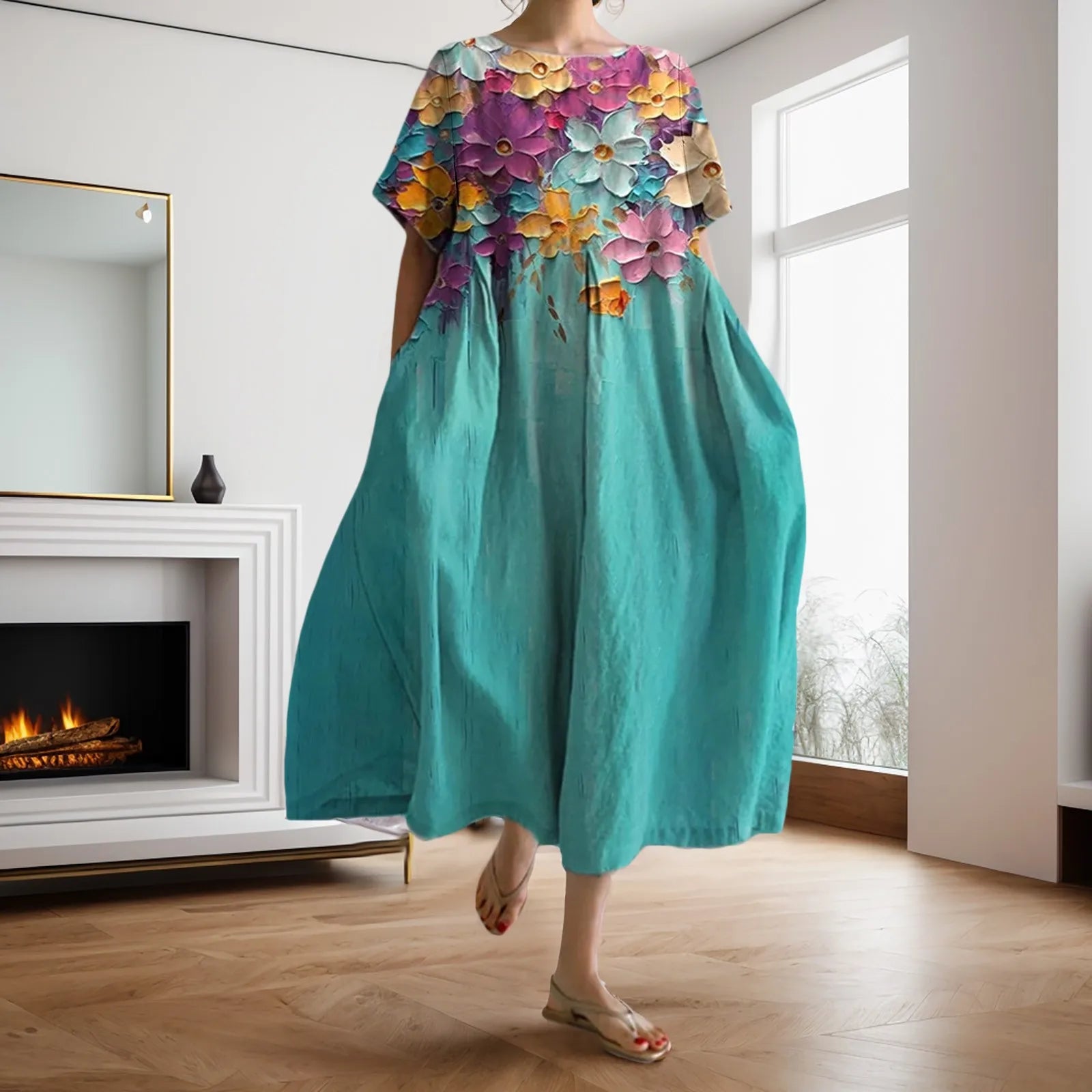 Dahlia™ - Robe à fleurs avec décolleté en V