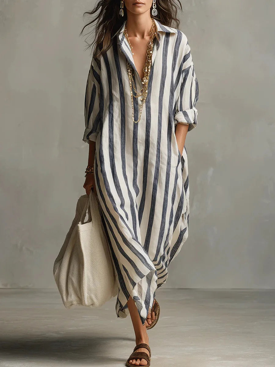 Pryxae™ - Robe Femme Longue Rayée Fluide Coupe Ample Style Décontracté Été