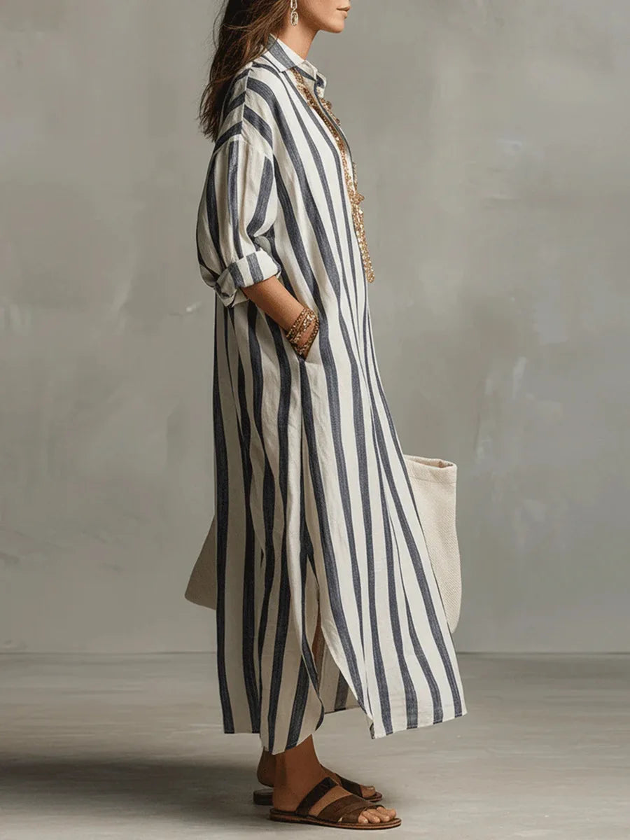 Pryxae™ - Robe Femme Longue Rayée Fluide Coupe Ample Style Décontracté Été