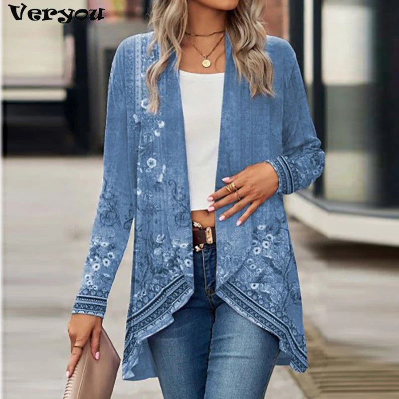 Jolindra - Cardigan Floral Léger à Col Ouvert