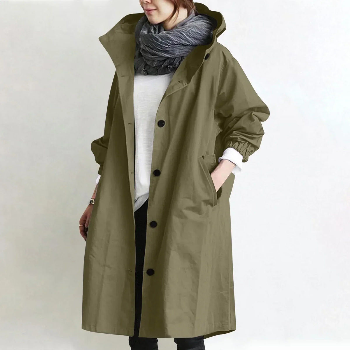 Bregtje - Trench long femme à capuche et boutons avec poches