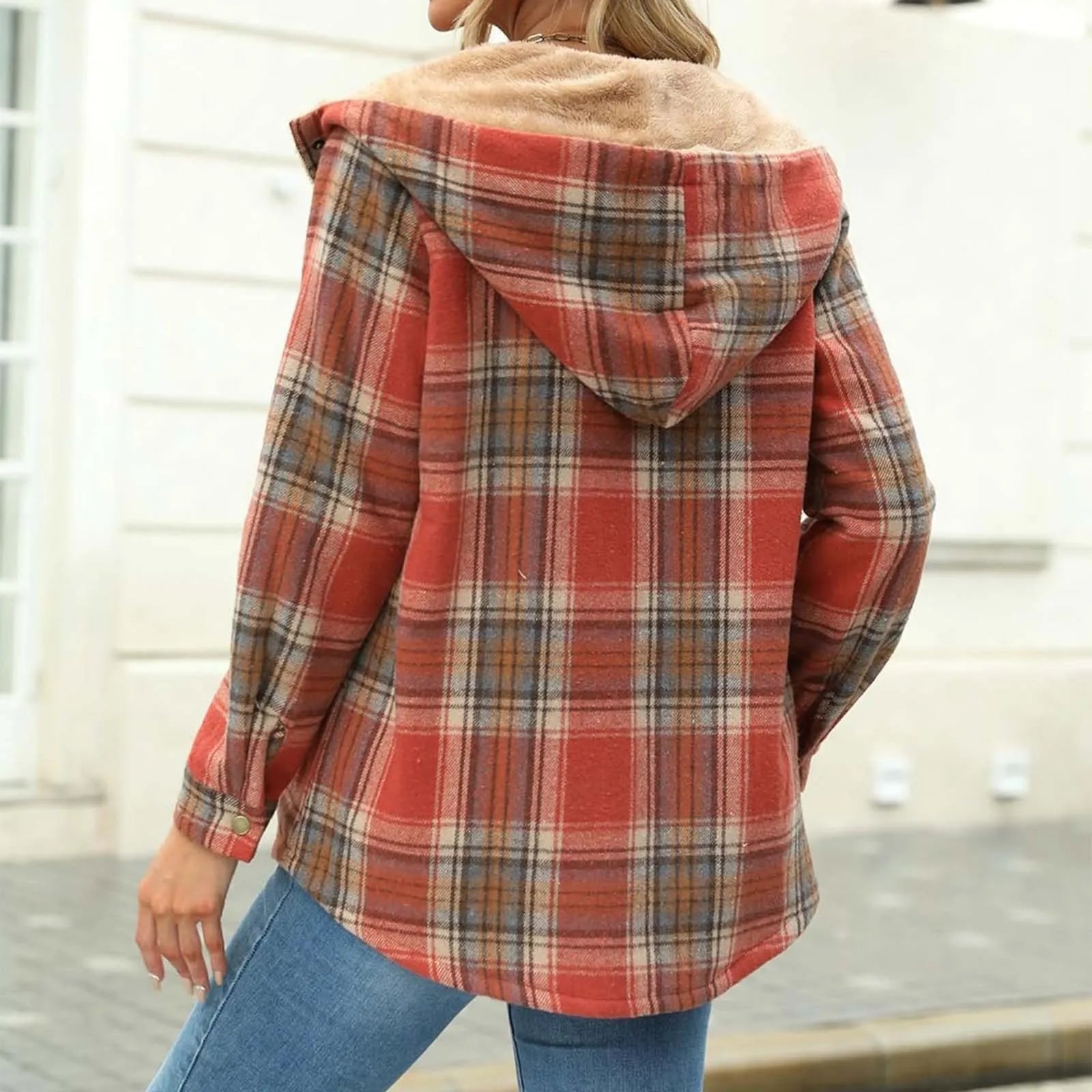 Agathe™ - Veste à Carreaux Doublée Polaire avec Capuche
