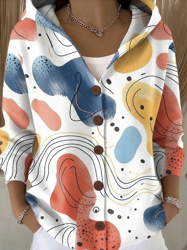 Neravellora™ - Cardigan Artistique à Capuche Boutonnée