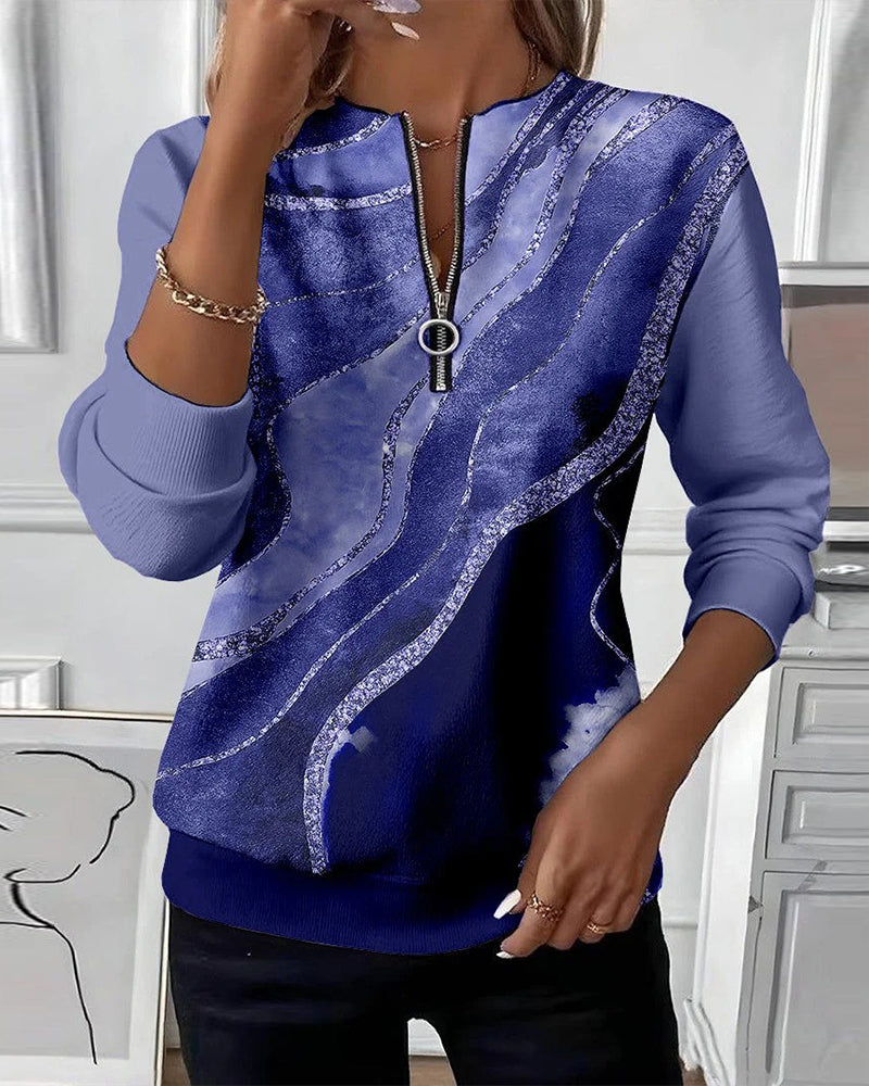 Dorevienne™ - Sweatshirt Décontracté à Demi-Zip Imprimé Vintage