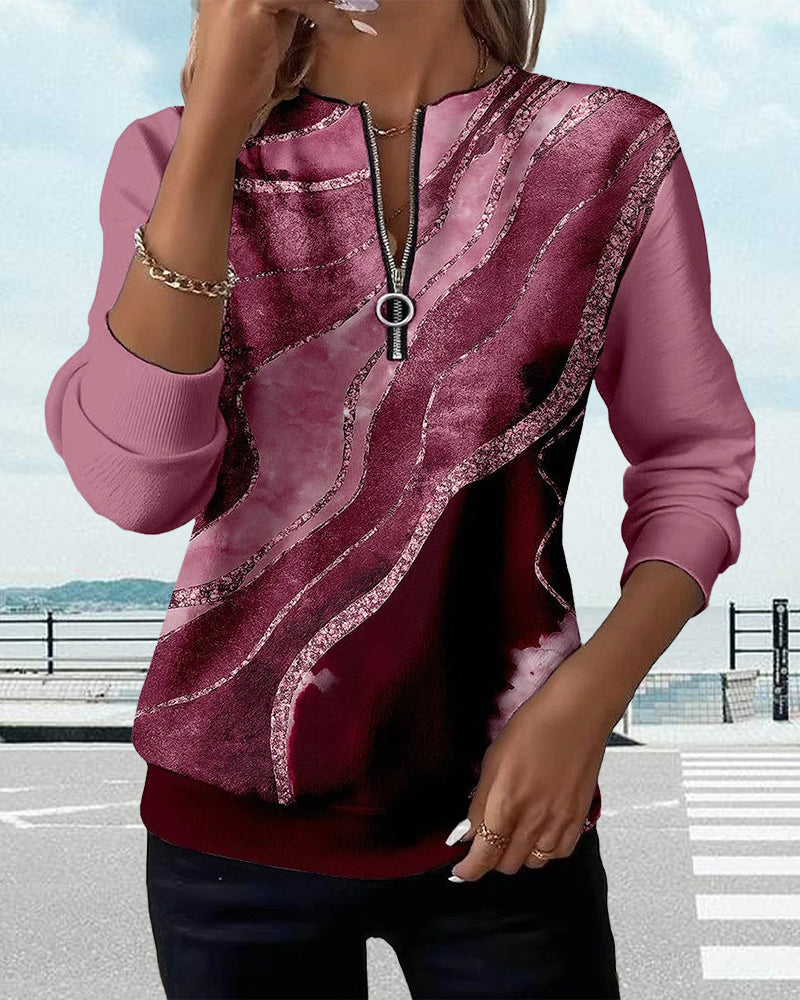 Dorevienne™ - Sweatshirt Décontracté à Demi-Zip Imprimé Vintage