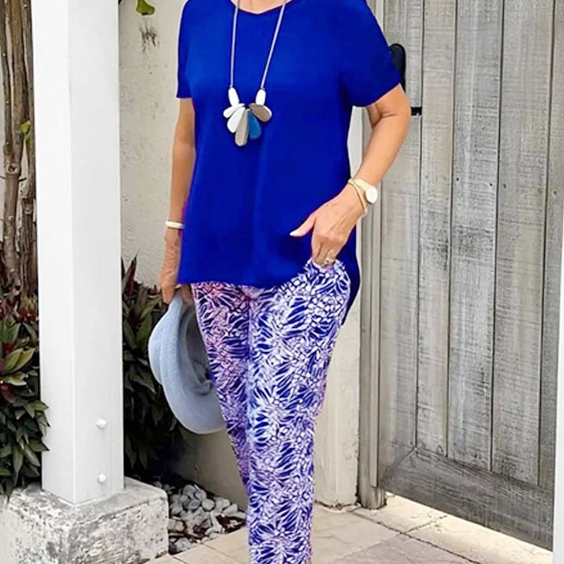 Ixoria™ - Ensemble femme coton décontracté avec pantalon imprimé fluide