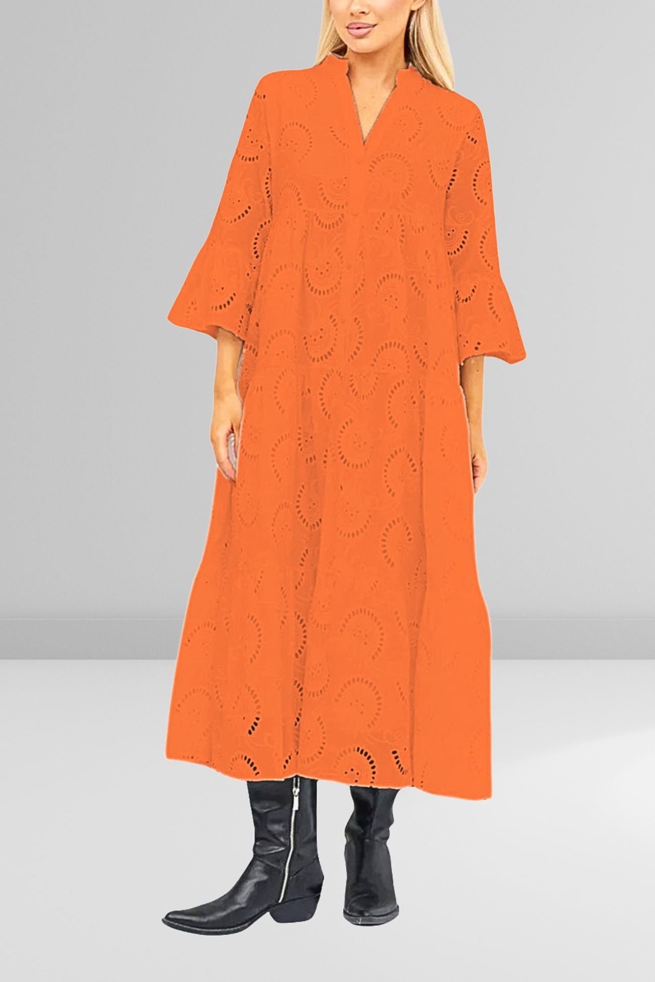 Noa™ - Robe en coton avec manches brodées et col en V