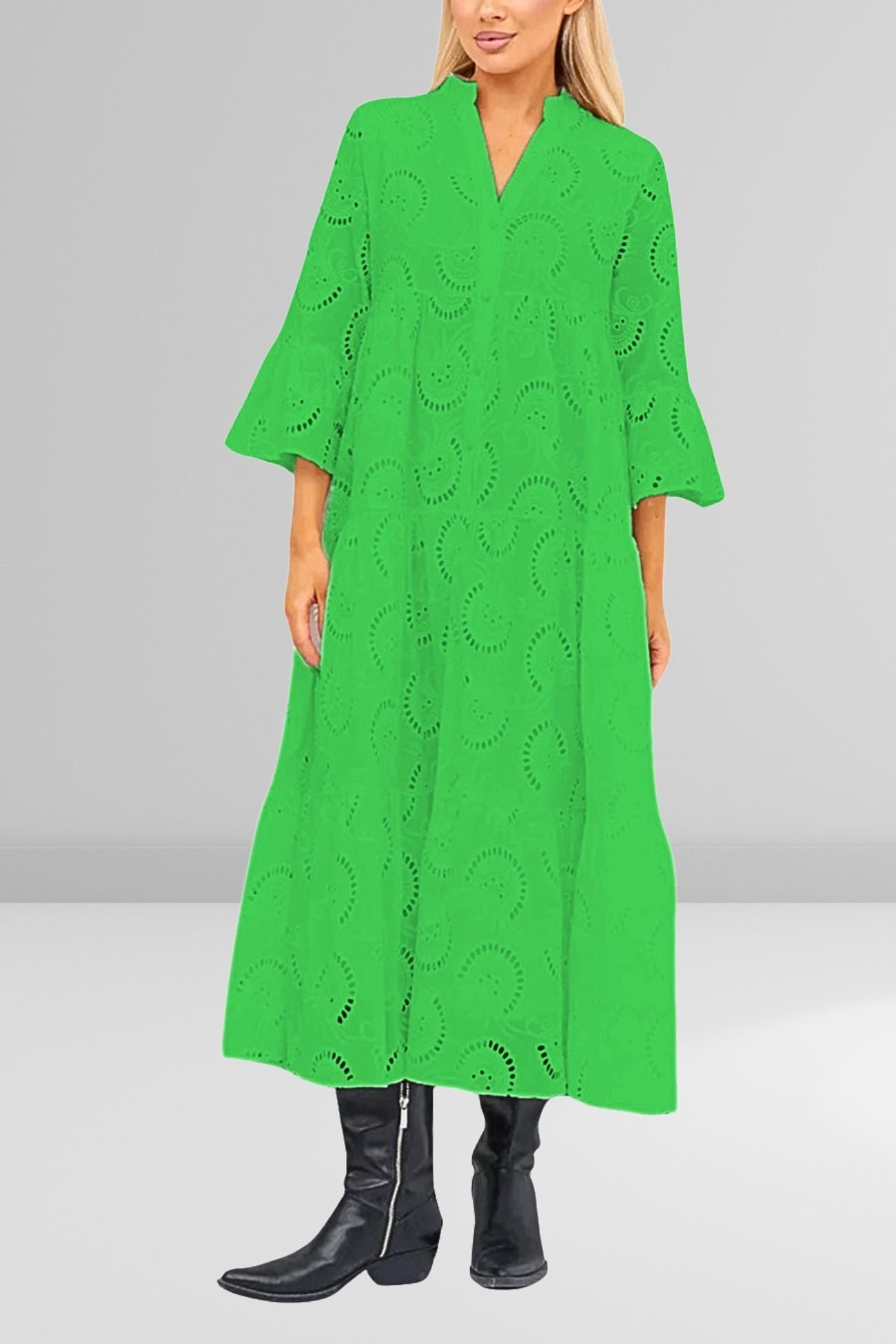 Noa™ - Robe en coton avec manches brodées et col en V