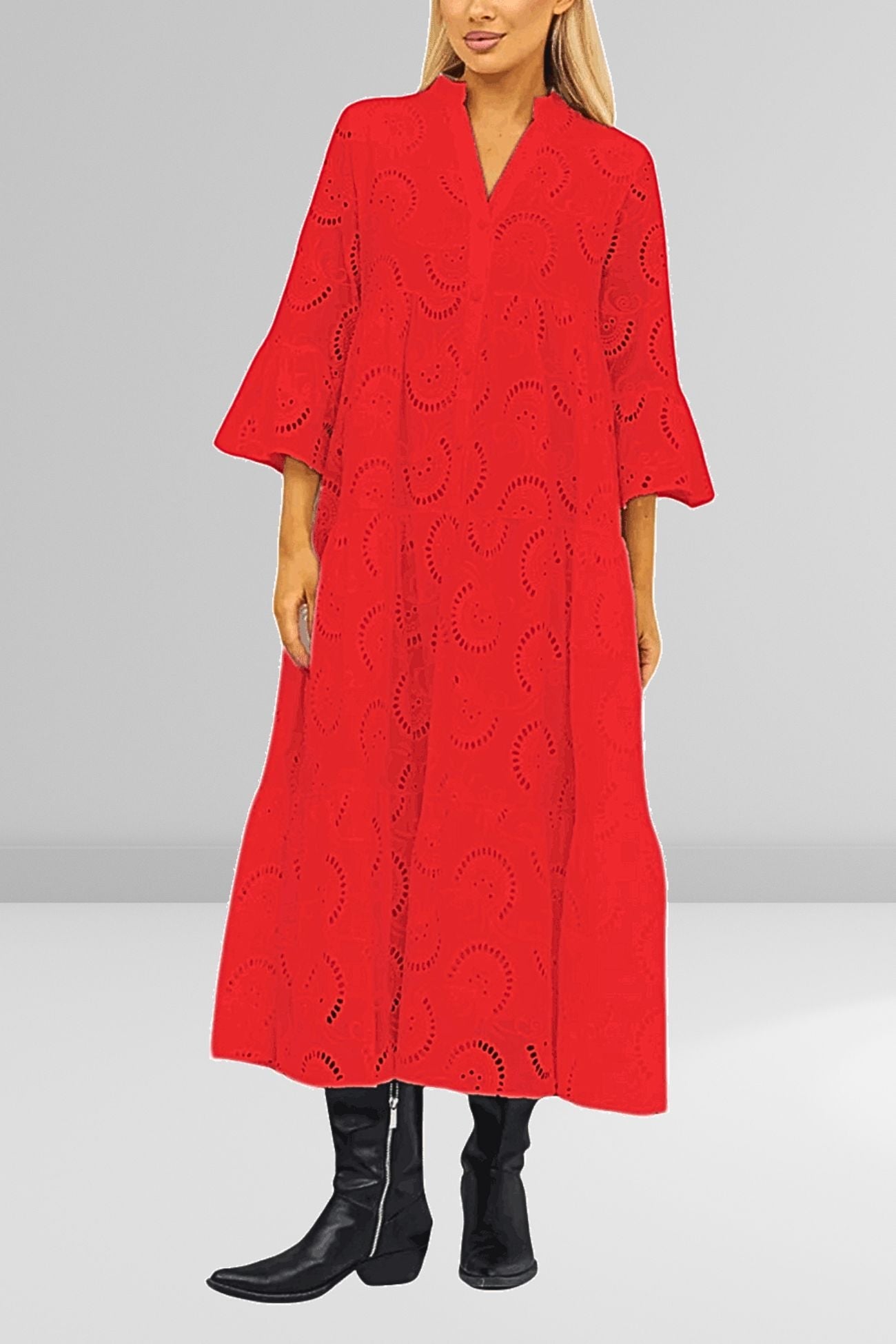Noa™ - Robe en coton avec manches brodées et col en V
