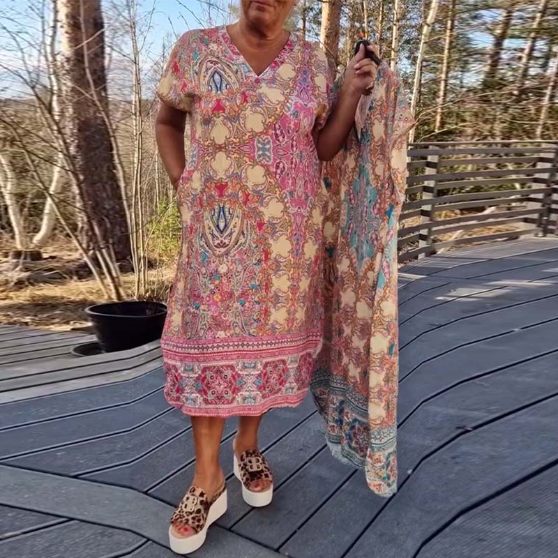 Ailina™ -Robe col V imprimée