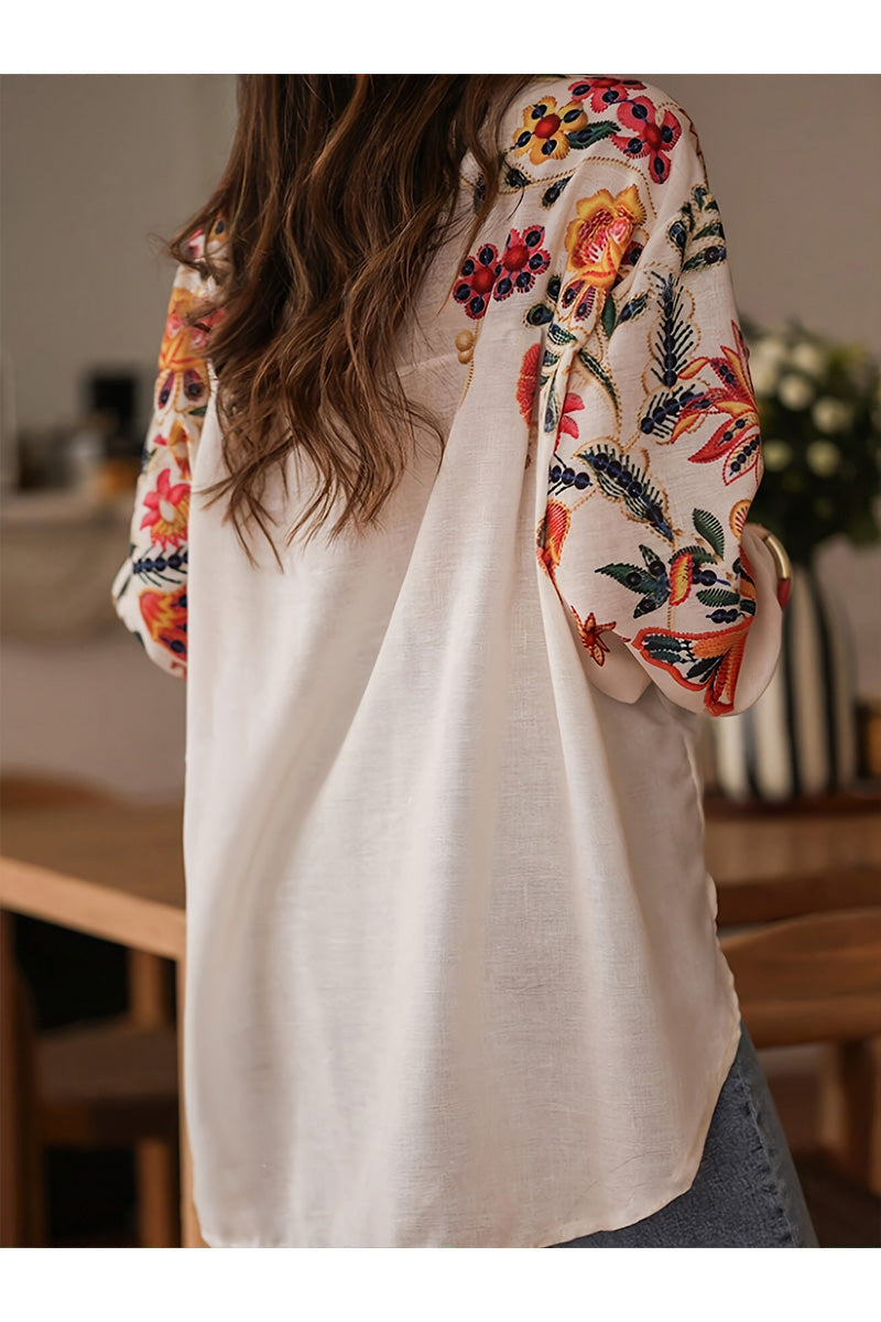 Fabienne™ - Chemise Fleurie Brodée – Un Soupçon de Méditerranée dans Chaque Détail