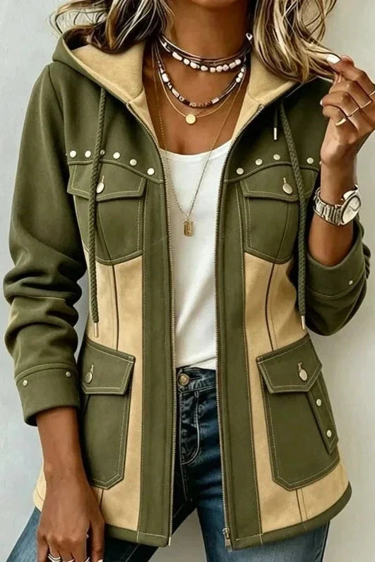 Koosje - Veste à Capuche Femme Bicolore avec Fermeture Éclair et Poches