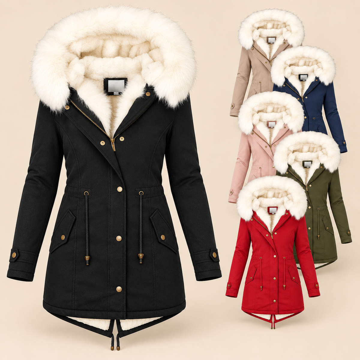 Charline - Parka longue femme à capuche et taille ajustable