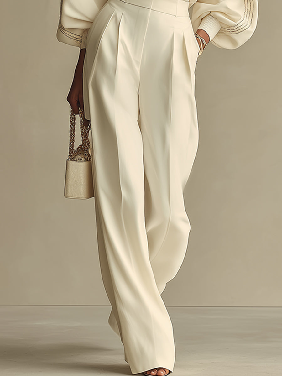 Oliveth™ - Ensemble Femme Élégant Haut Texturé et Pantalon Large Fluide