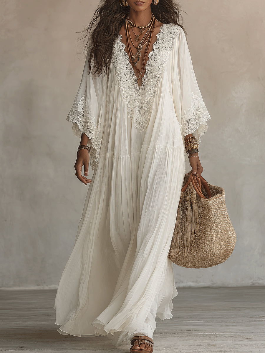 Juul - Robe maxi femme bohème fluide avec dentelle raffinée