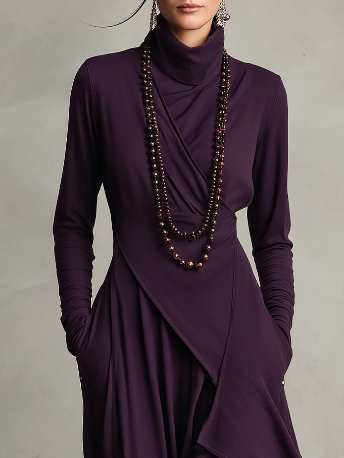 Odélie - Robe longue femme drapée à col roulé asymétrique