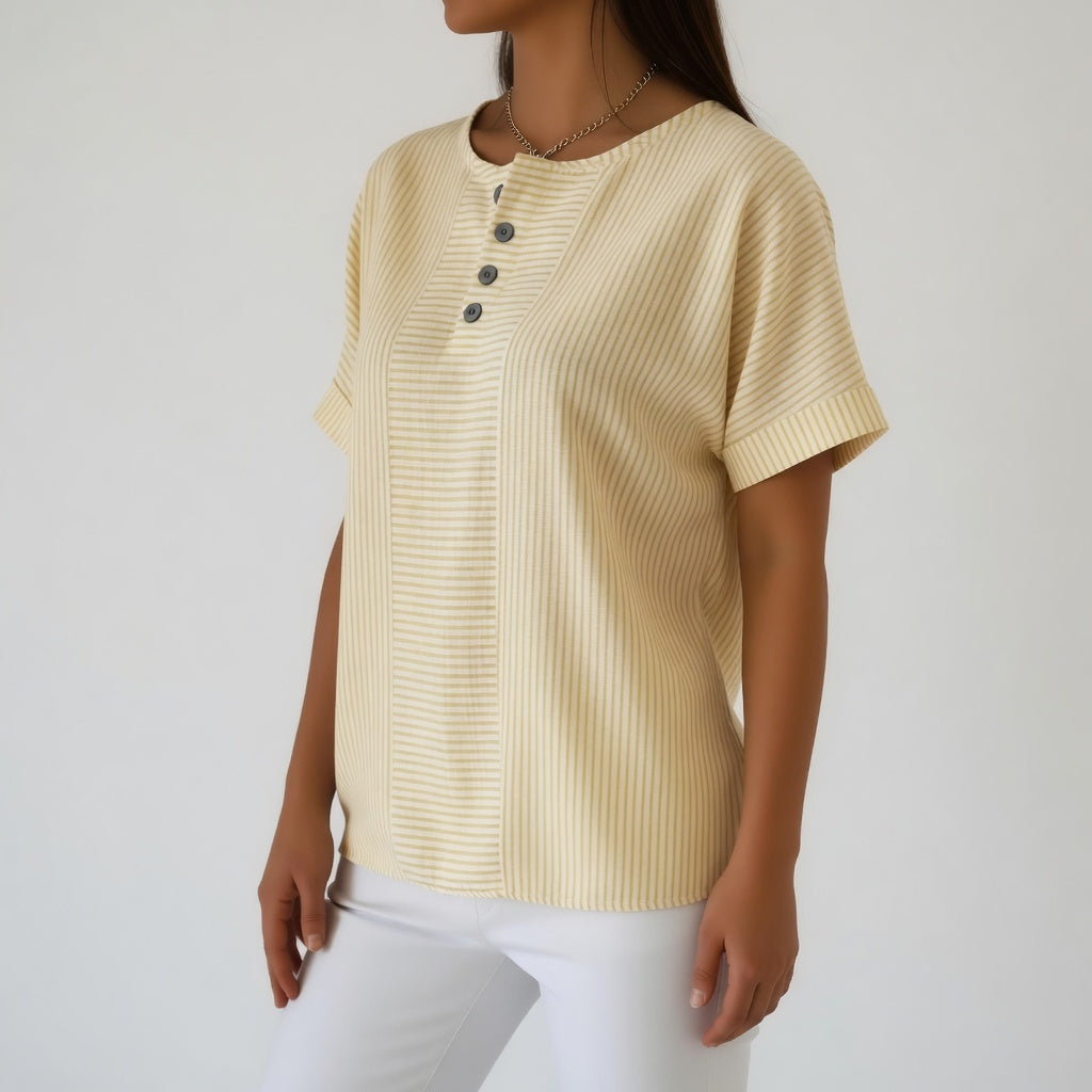 Dovinia™ - Blouse femme lin rayée manches courtes fluide été casual
