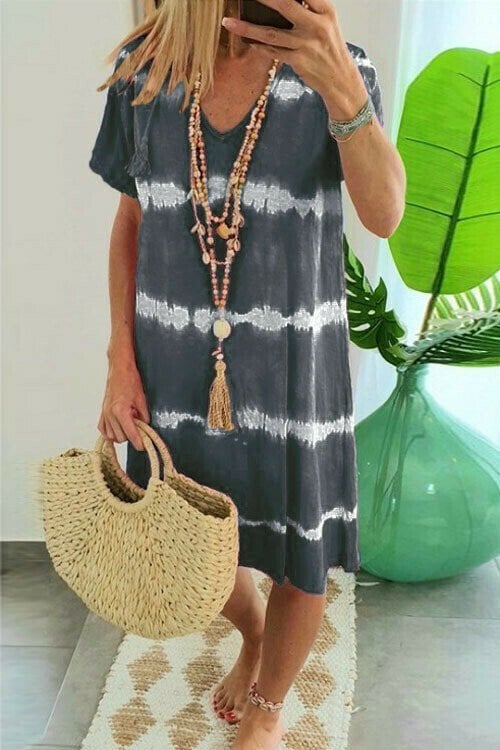 Cerisea - Robe t-shirt femme tie-dye à col V manches courtes