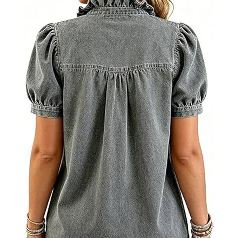 Caelith - Haut femme en denim avec col volanté