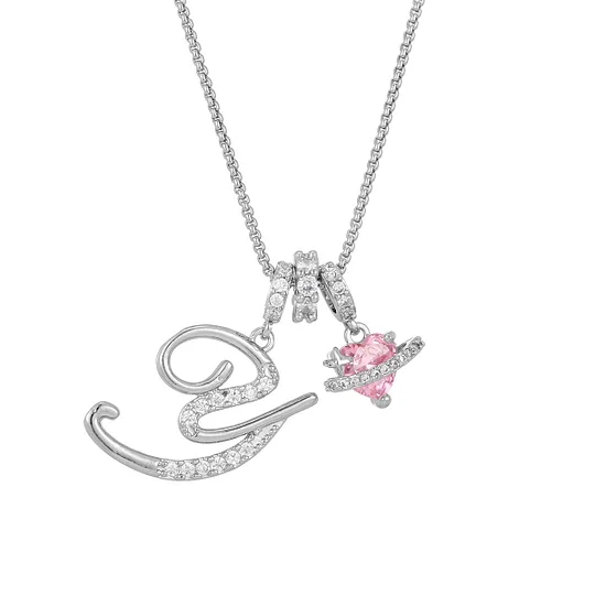 Carmelle™ - Collier Initiale Avec Cœur Rose Brillant